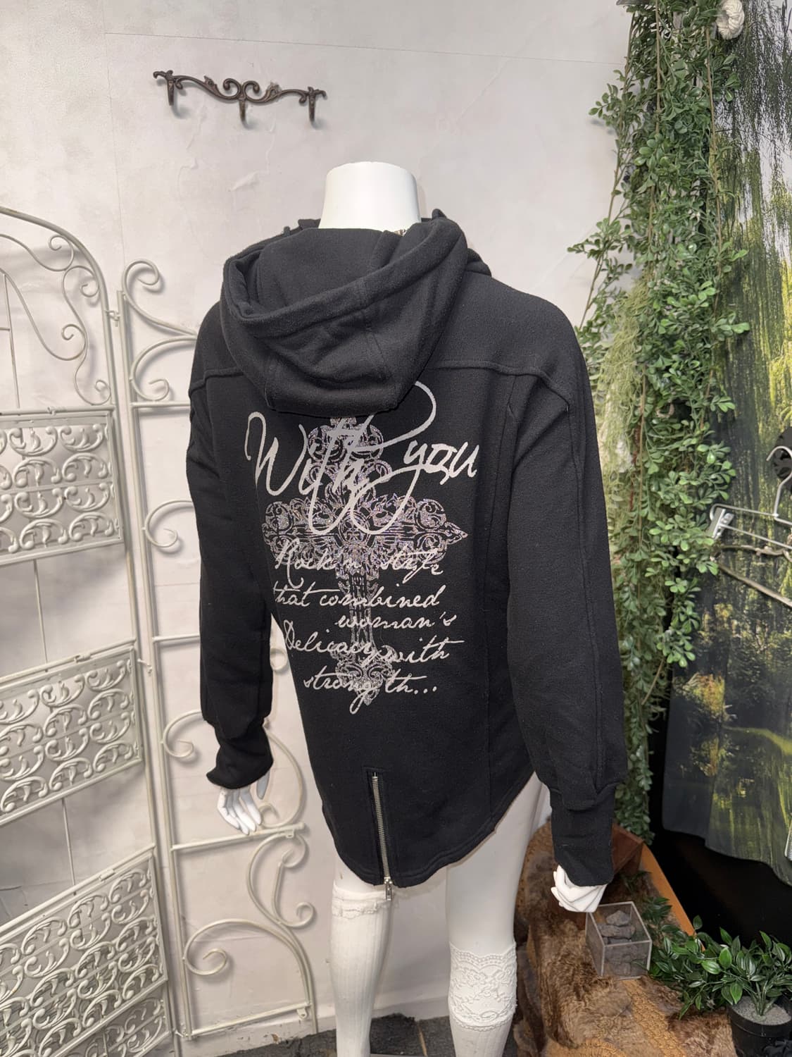 Black gothic y2k printing high neck 후드집업 상품이미지6