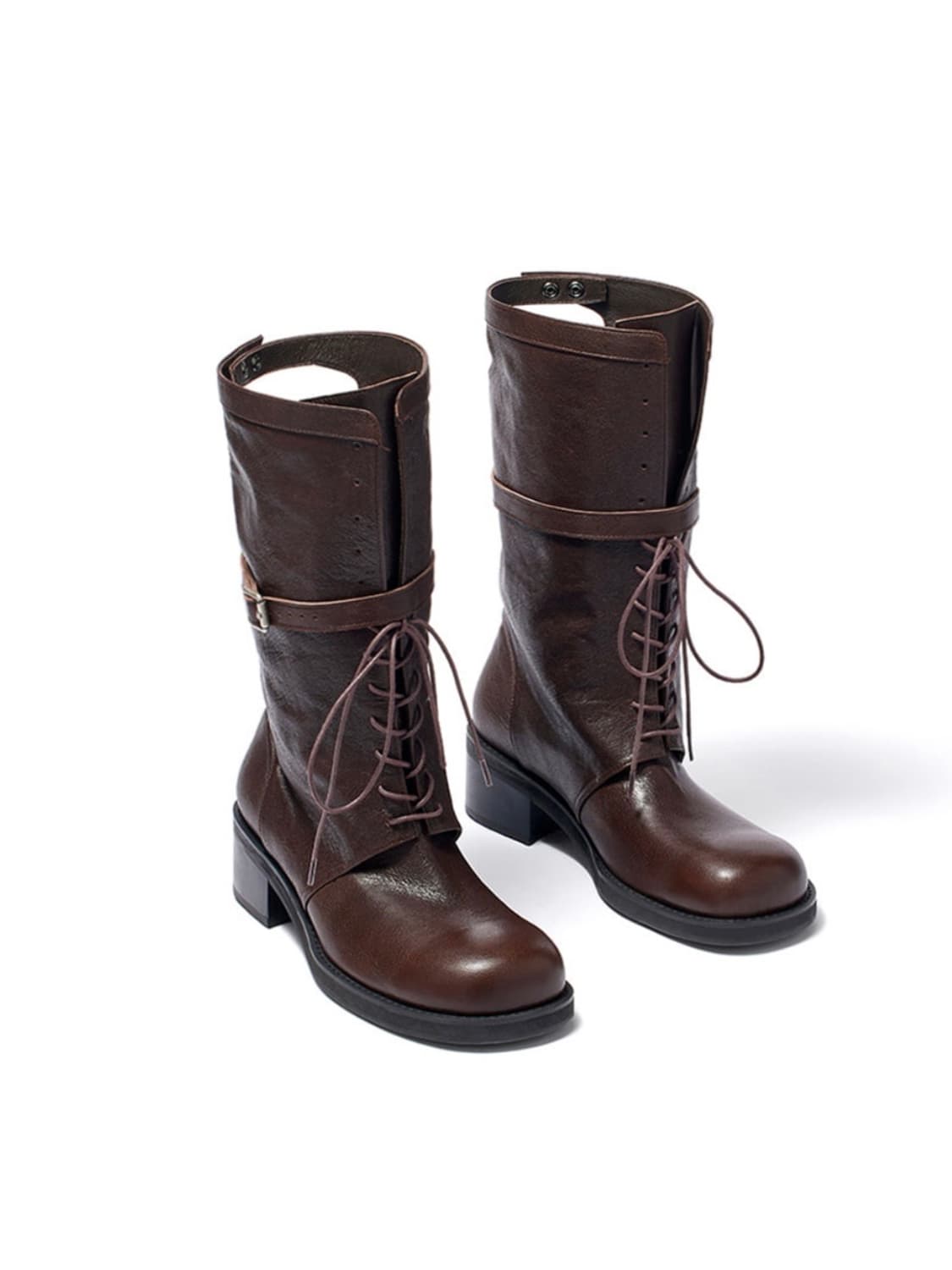 LACE UP CUT-OUT BOOTS, BROWN 상품이미지2