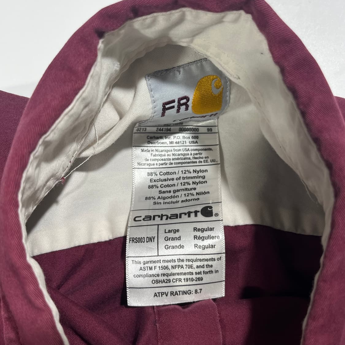 칼하트 FR 버건디 워크 셔츠 상품이미지5