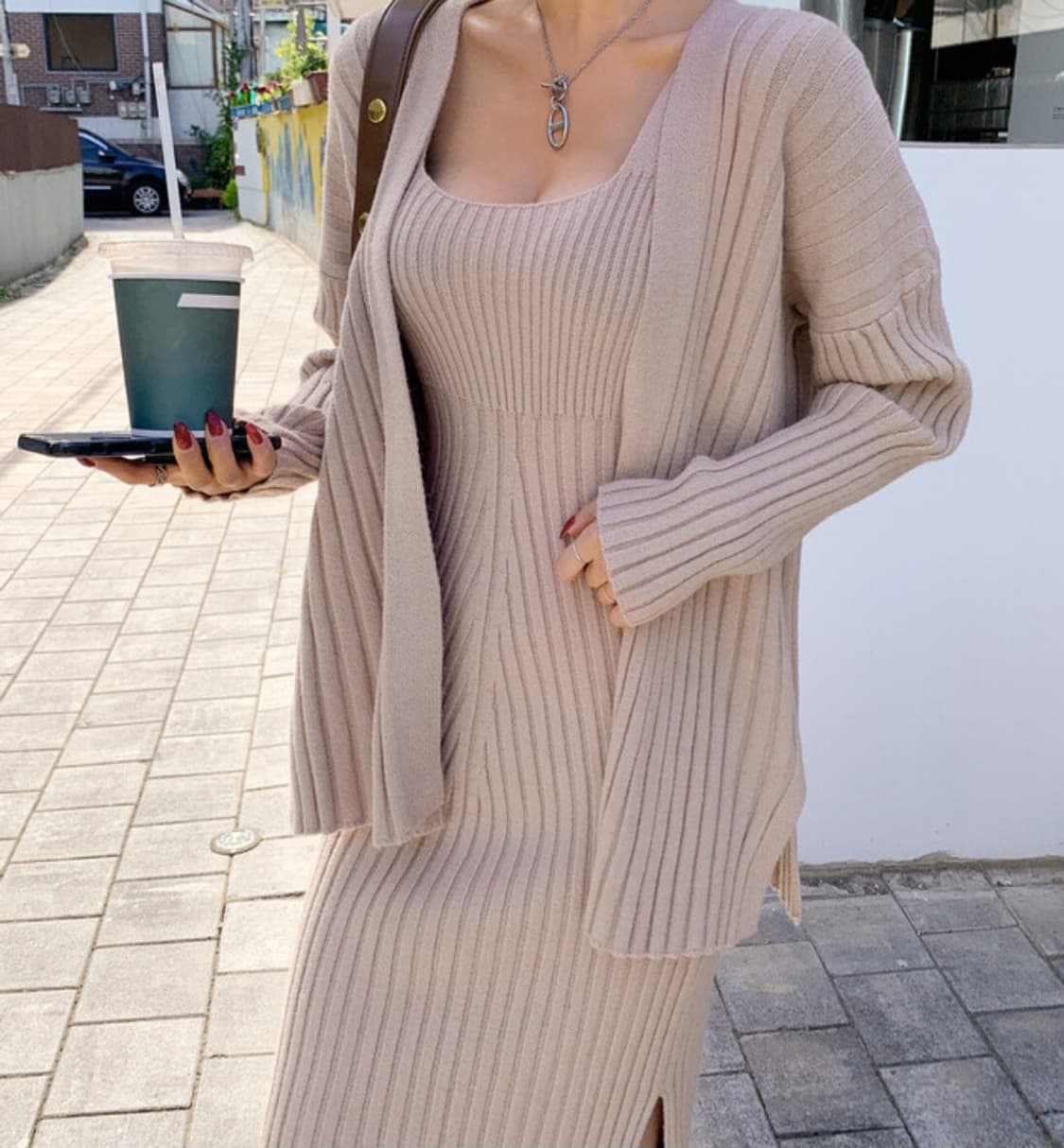 니트 롱원피스 가디건세트 상품이미지4