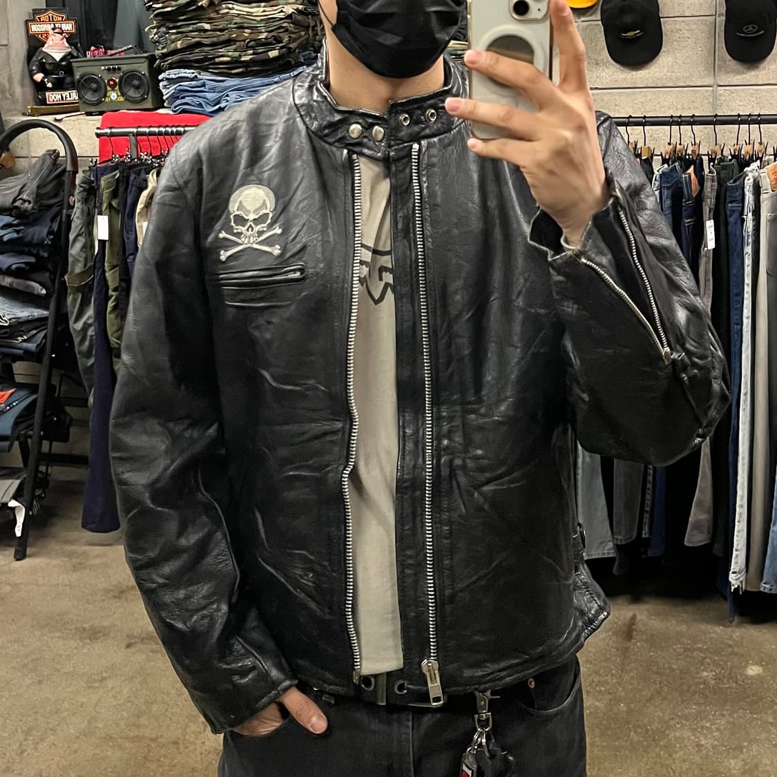 90s 핫레더 스컬 싱글 라이더 자켓 (105) 상품이미지9