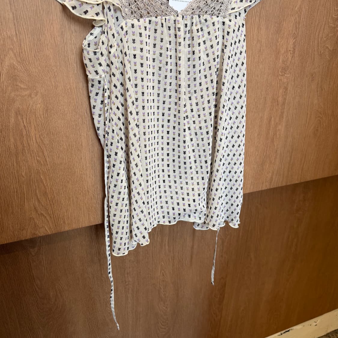 빈티지 캡소매 시스루 블라우스 플라워 패턴 디테일 아이보리 k73 상품이미지4