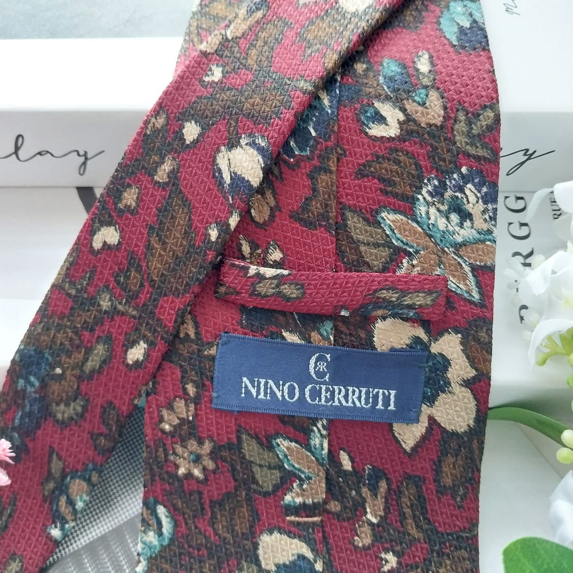 니노 세루티 실크 와인 플로럴 패턴 넥타이 9.5cm A+등급 K1513 상품이미지6