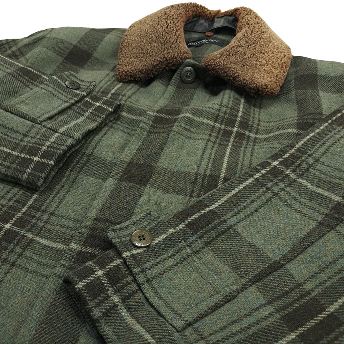 CN760 L 입생로랑 옴므 울 체크 보아카라 하프코트 상품이미지10