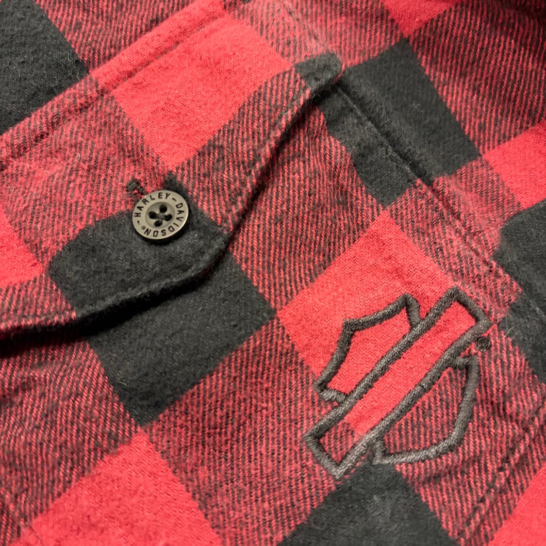 [M] 할리데이비슨 자수 레드 블랙 체크 셔츠 C186 상품이미지4