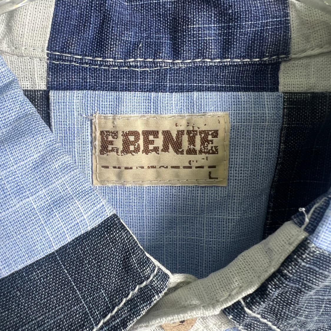 EBENIE 에베니 체커보드 패치워크 반팔 셔츠 L 상품이미지4