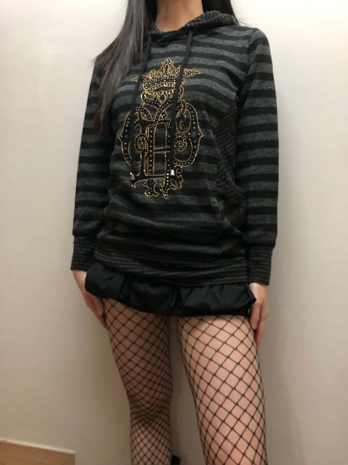 빈티지 블랙 펑크 스트라이프 후디 상품이미지4