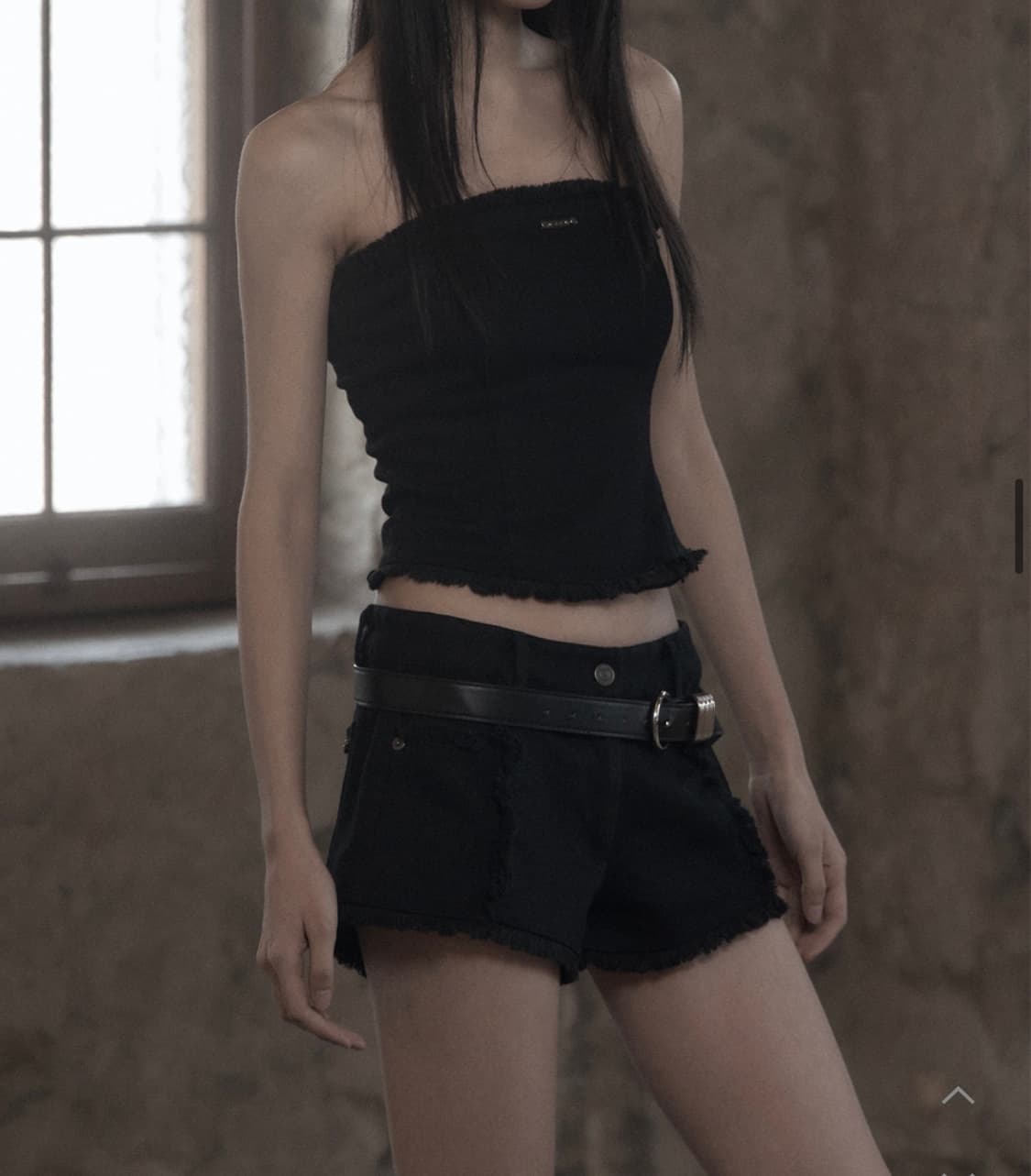 [므넴] Fringe Wash Shorts 블랙 1 상품이미지1