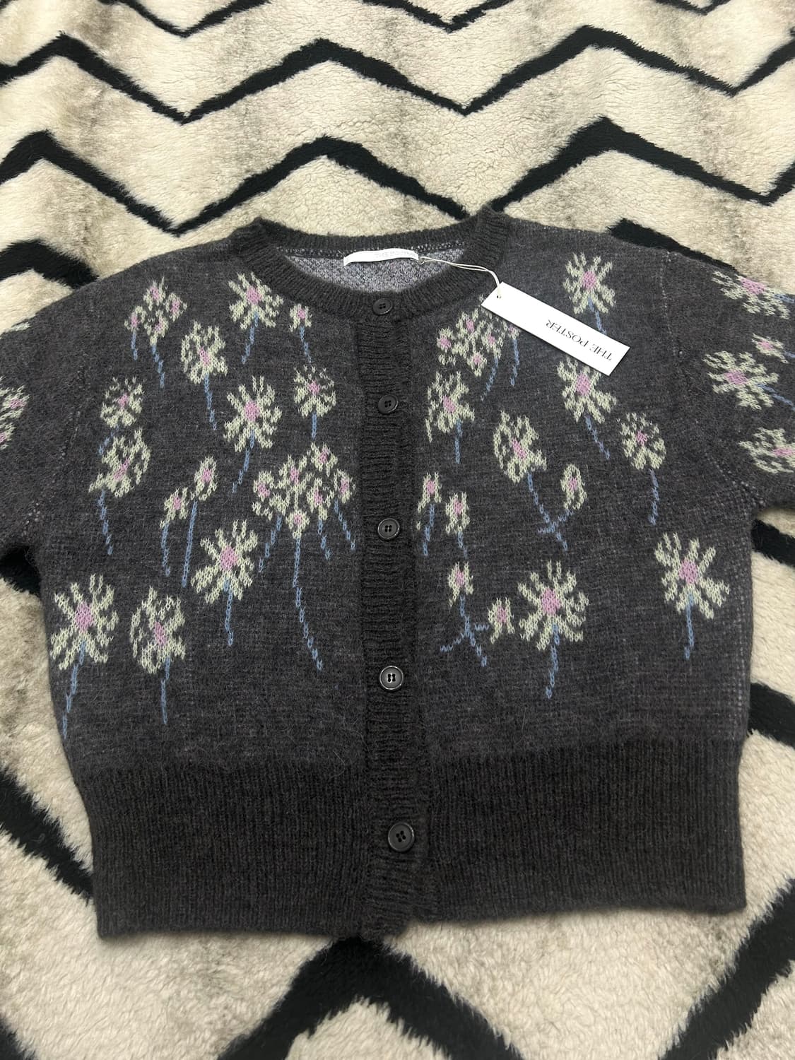 [Free]Poster 꽃무늬 울 가디건/그레이 상품이미지4