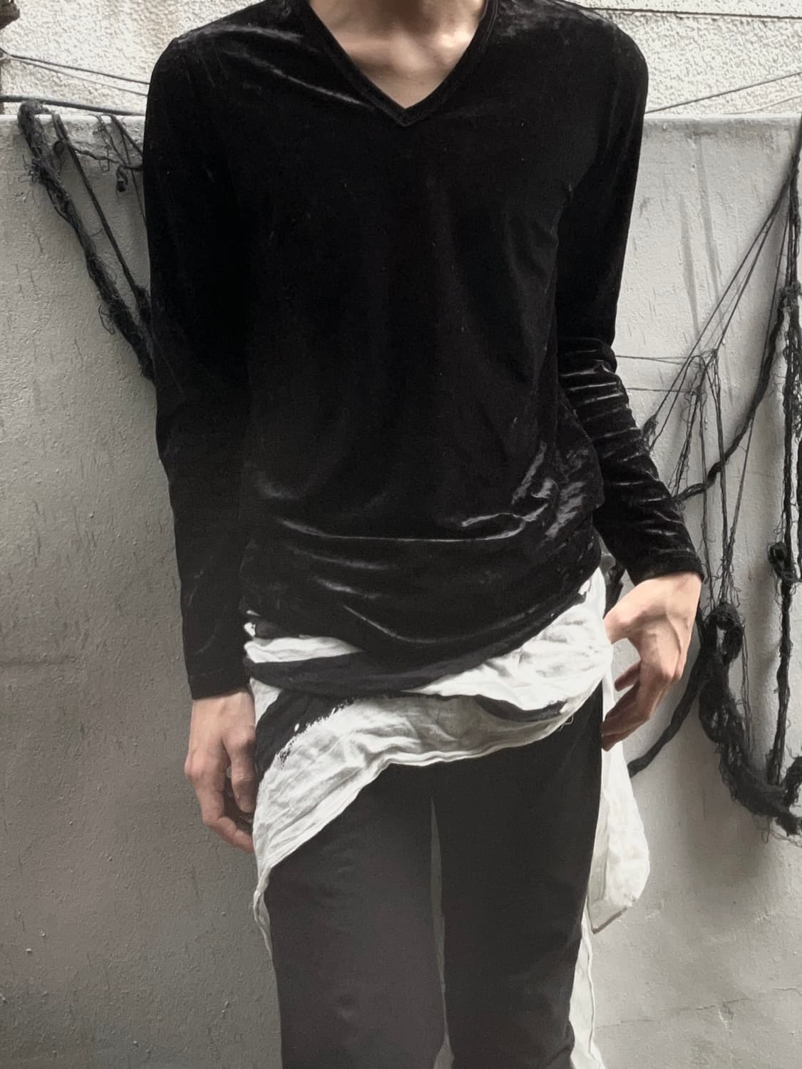 *rare* tete homme 블랙 벨벳 고딕 롱슬리브 상품이미지3