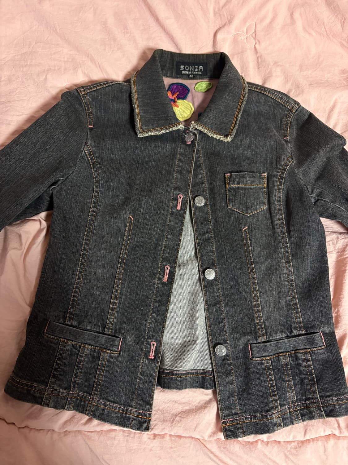 빈티지 워싱 자수 흑청자켓 상품이미지1