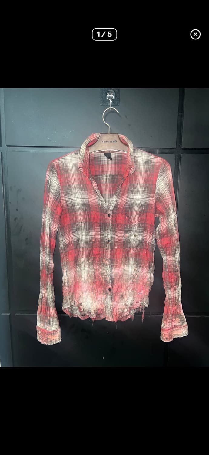 pledge bleach damaged wrinkle check shir 상품이미지1