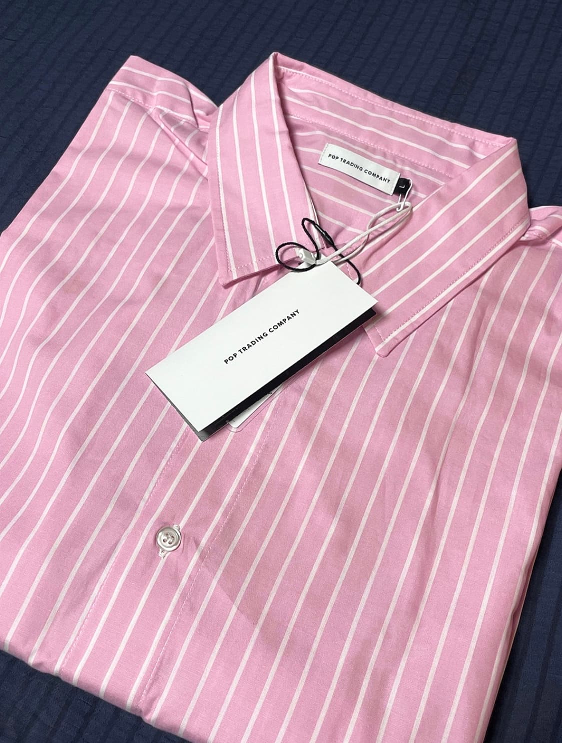 팝 트레이딩 컴퍼니 로고 스트라이프 셔츠 핑크 상품이미지2