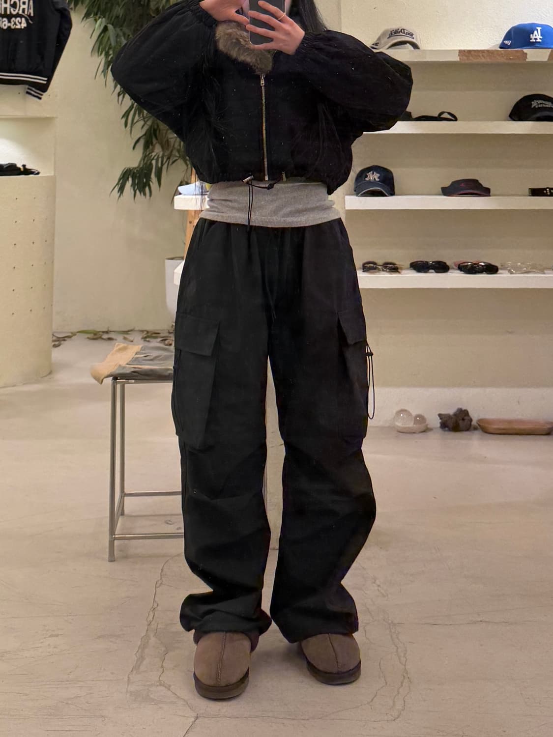 빈티지 블랙 스트링 카고 팬츠 U255 상품이미지1