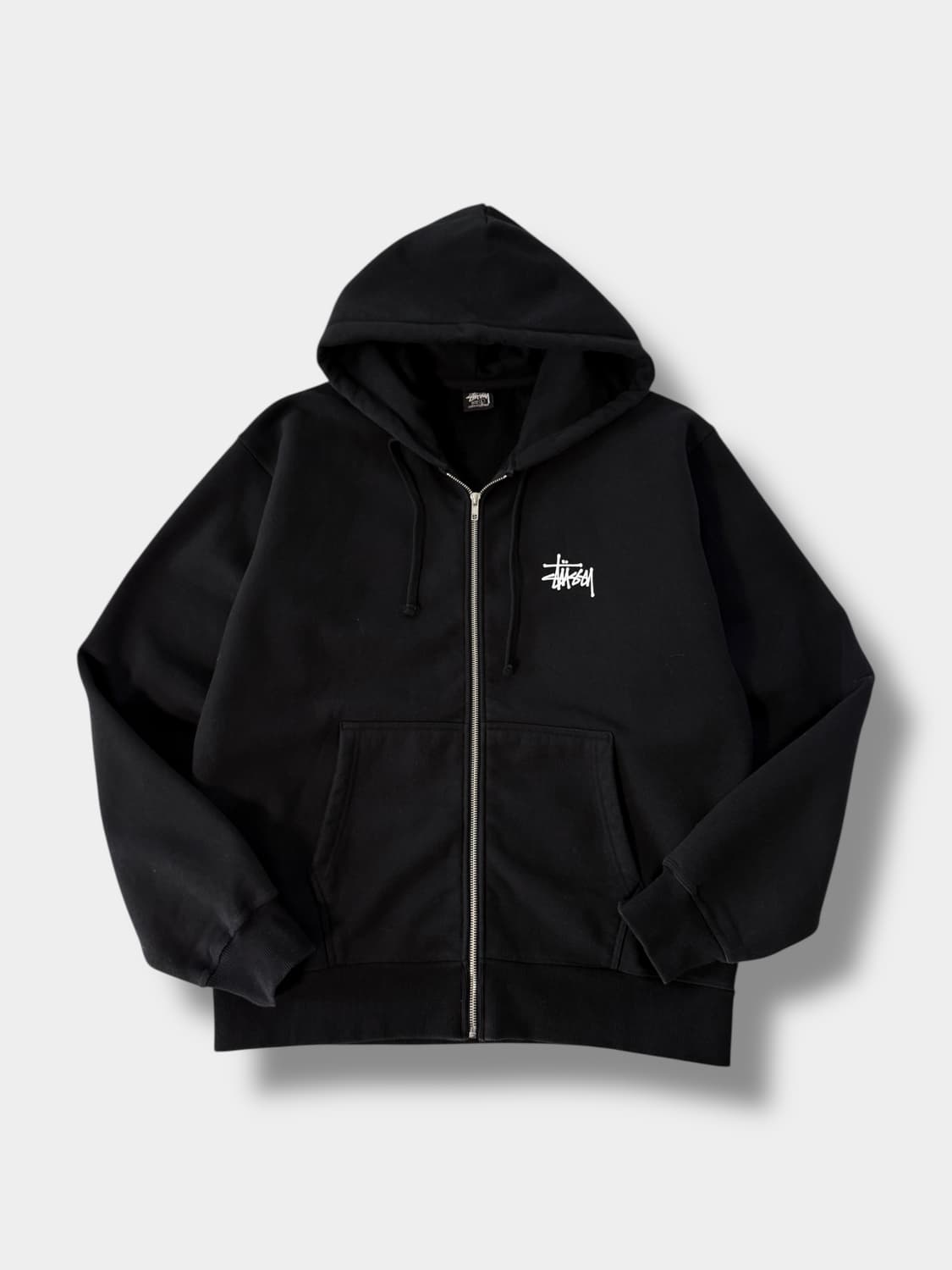 스투시 오버사이즈 빅스탁 로고 블랙 스웻 후드집업 상품이미지2