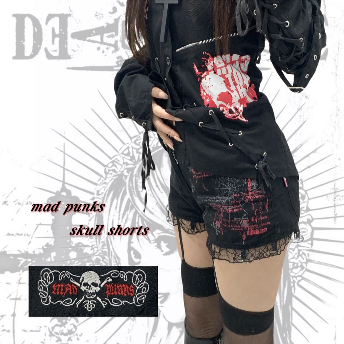 [MAD PUNKS] 매드펑크 스컬 크로스 레이스 숏츠 상품이미지1