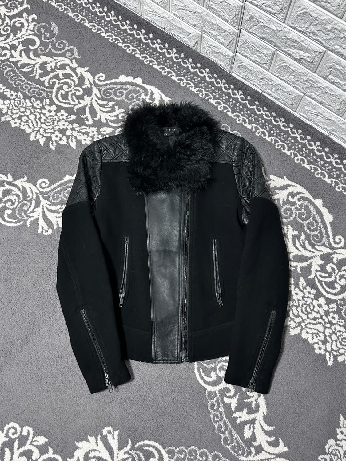 띠어리 울 × 레더 퍼 카라 자켓 상품이미지1