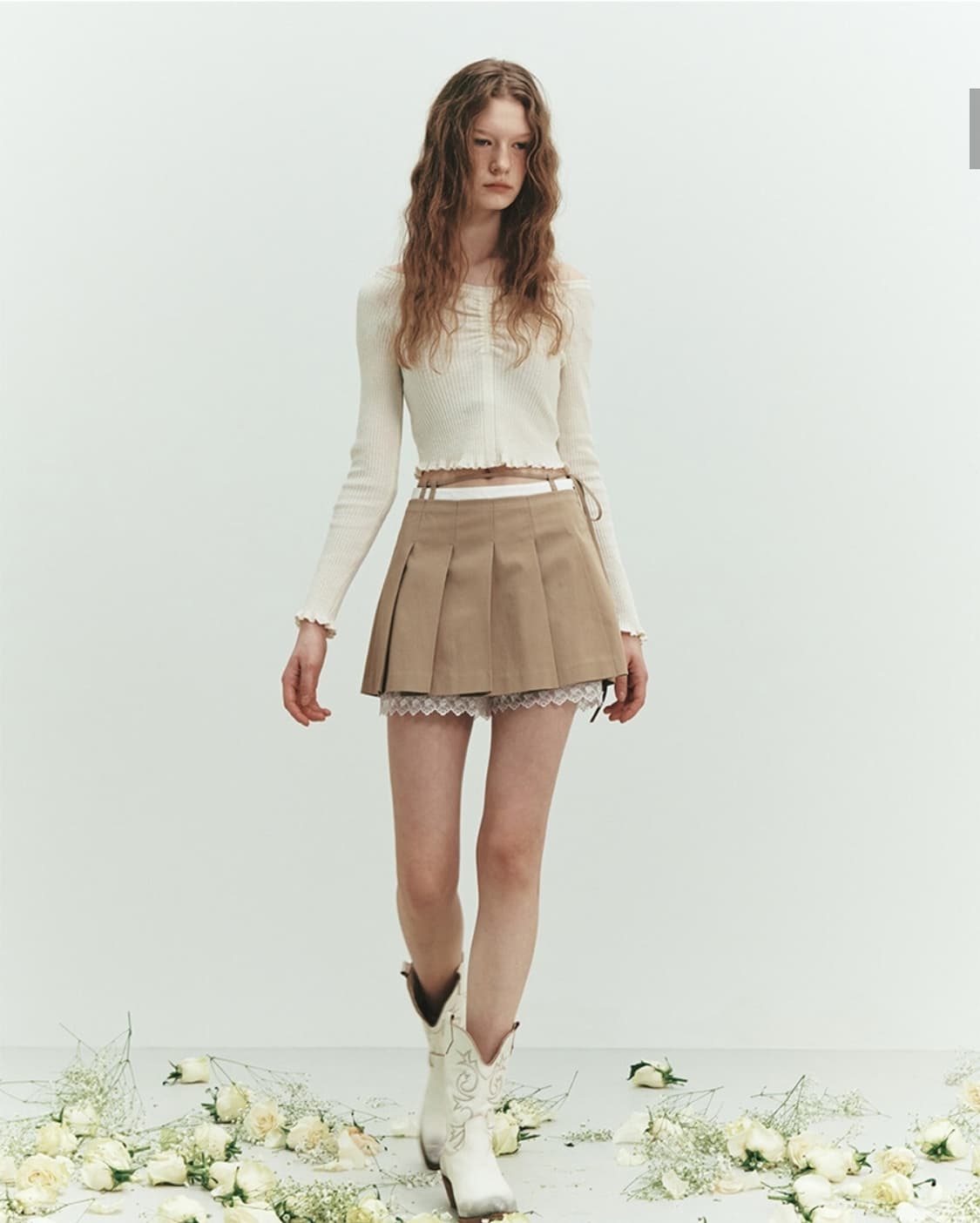 새상품)) 레이브 레이스 레이어드 플리츠 스커트 베이지 S 상품이미지3