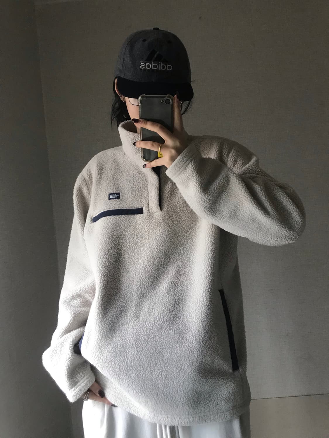 노페 아이보리 버튼 후리스 탑 상품이미지4