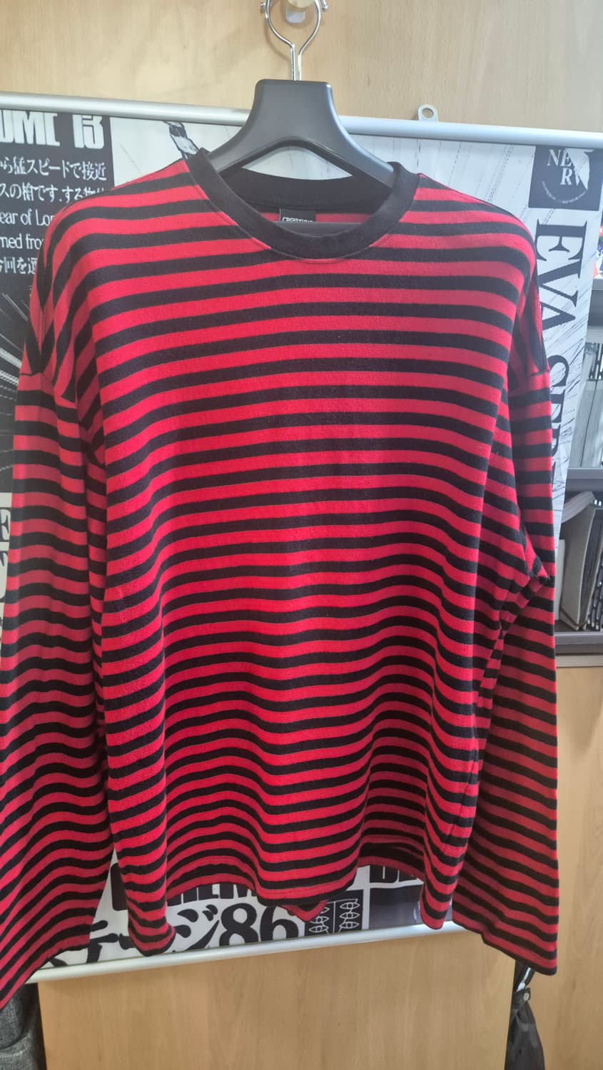 [꼼파뇨] 롱슬리브 헤비 오버핏 스트라이프 단가라 레드 상품이미지2