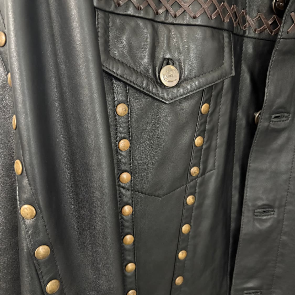 저스트 카발리 스터드 레더 트러커 자켓 L 램스킨 상품이미지6