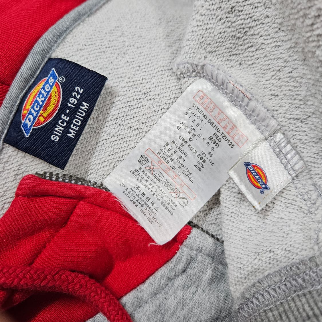 M 95-100 디키즈 나그랑 배색 후드집업 그레이 레드 상품이미지6