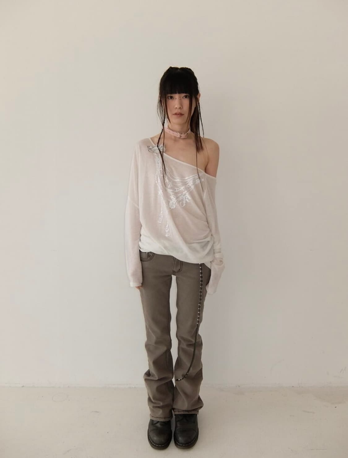 샵페어리 스티치 로우 플레어 팬츠 카키 M사이즈  상품이미지1