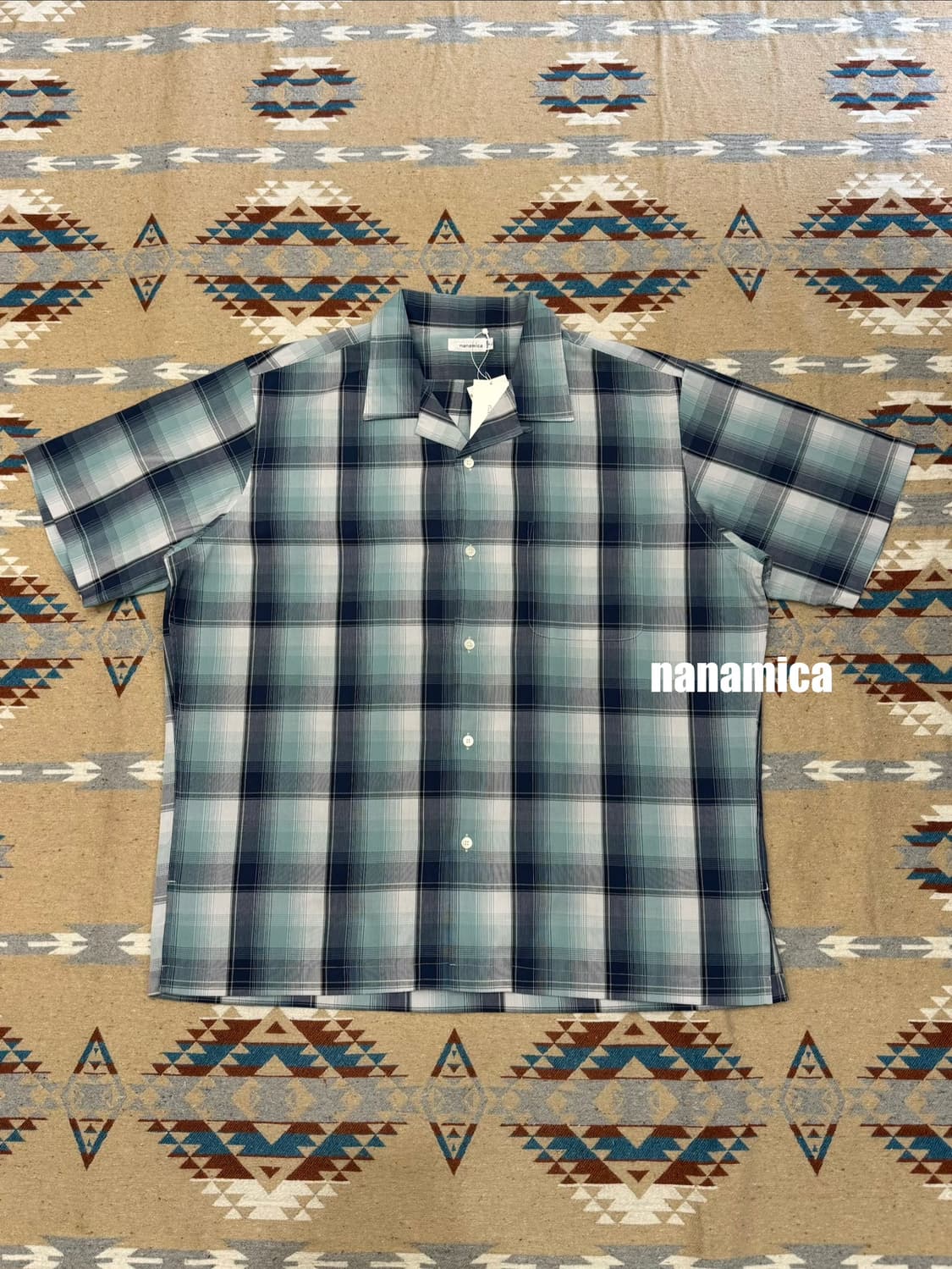 [L][105] 나나미카 오픈 카라 피케 숏슬리브 셔츠 네이비 민트 상품이미지1