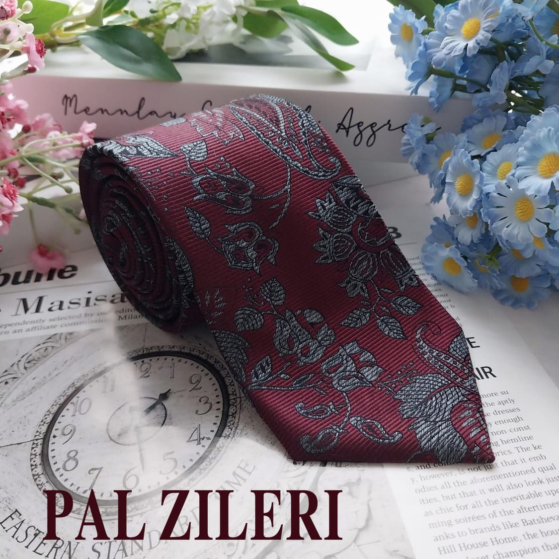 빨질레리 실크 와인 자카드 페이즐리 넥타이 8.5cm A+등급 K1458 상품이미지1