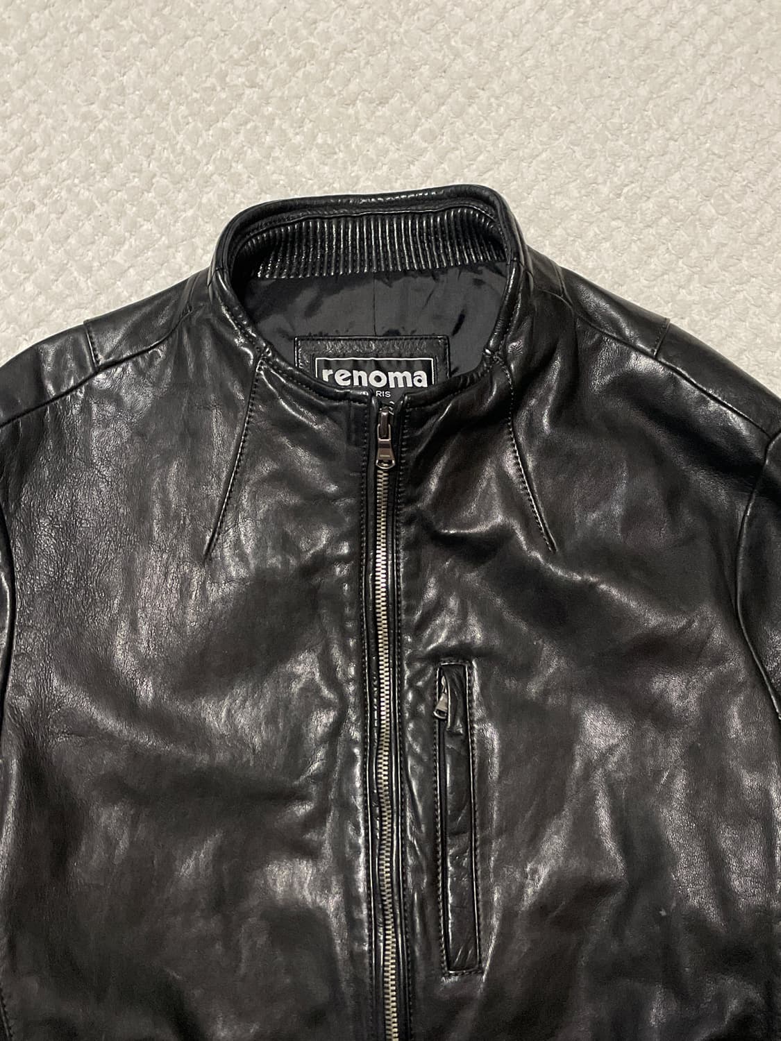 RENOMA 웨스턴 무드 램스킨 양가죽 바이커 절개 레더 자켓 상품이미지4