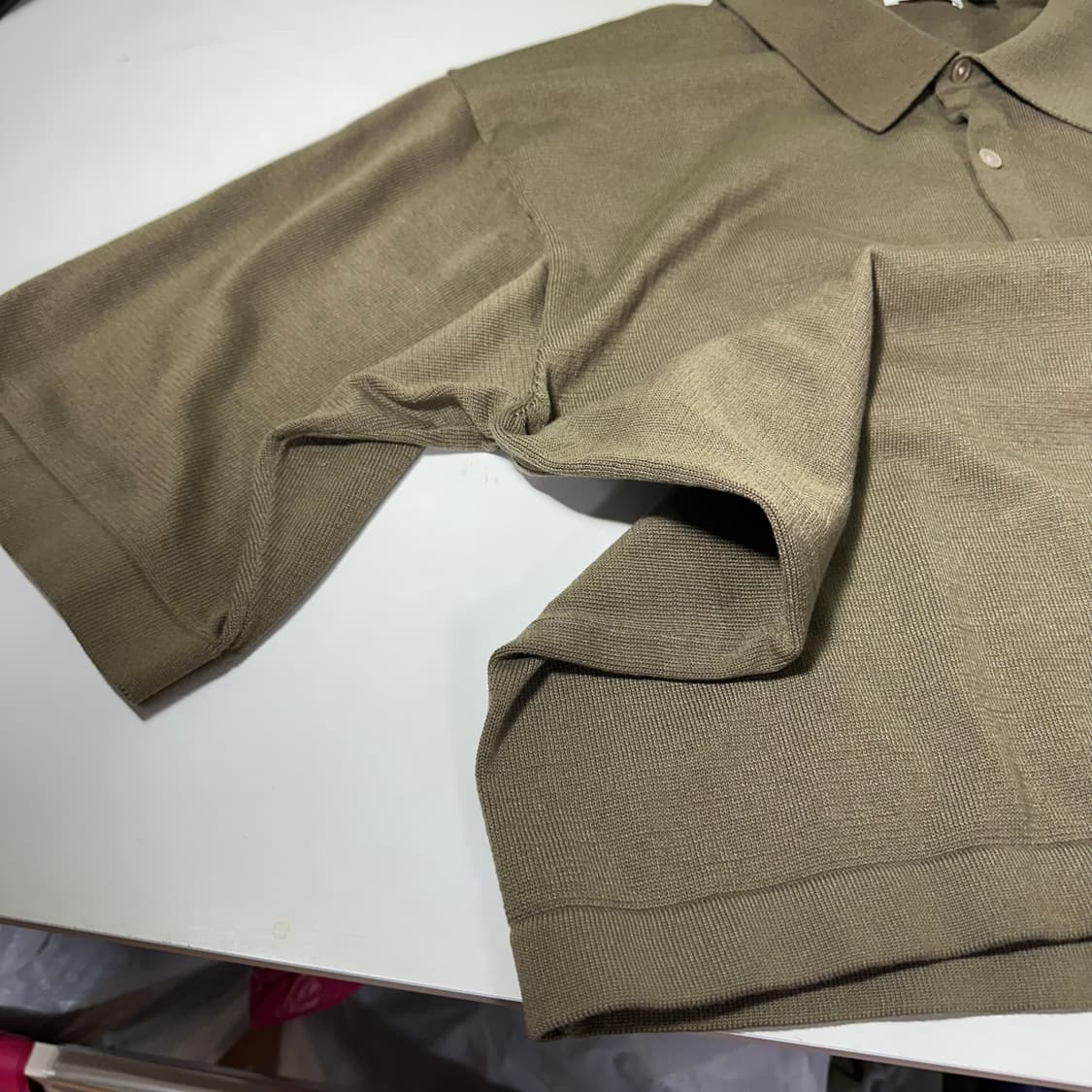 XXL 유니클로U 카키 써머폴리 반팔카라티 상품이미지4