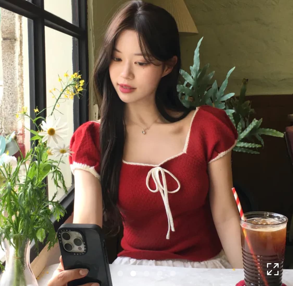 데이로제 리본 배색 니트 상품이미지1