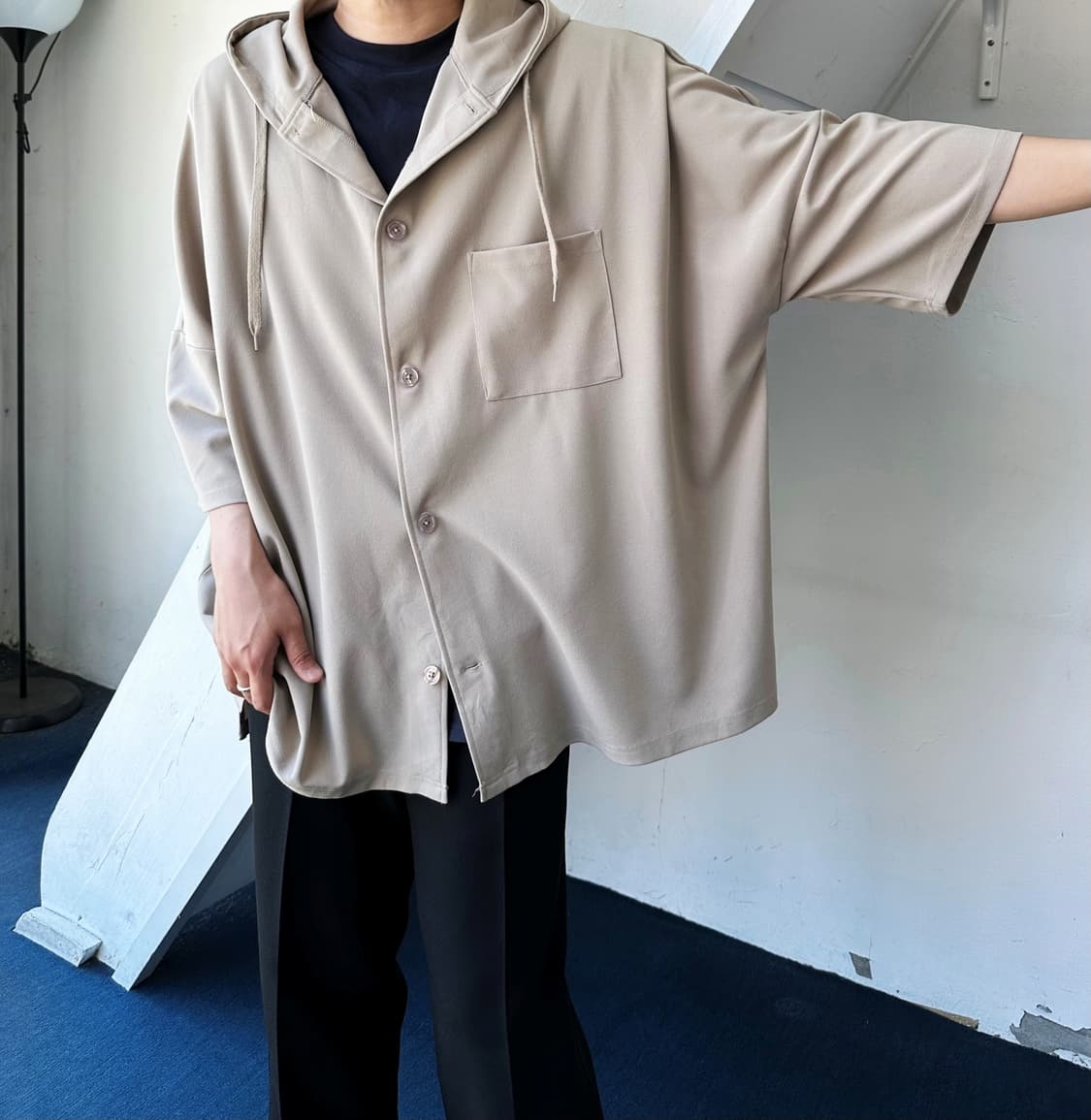 Stretched fabric hood design wide shirke 상품이미지8