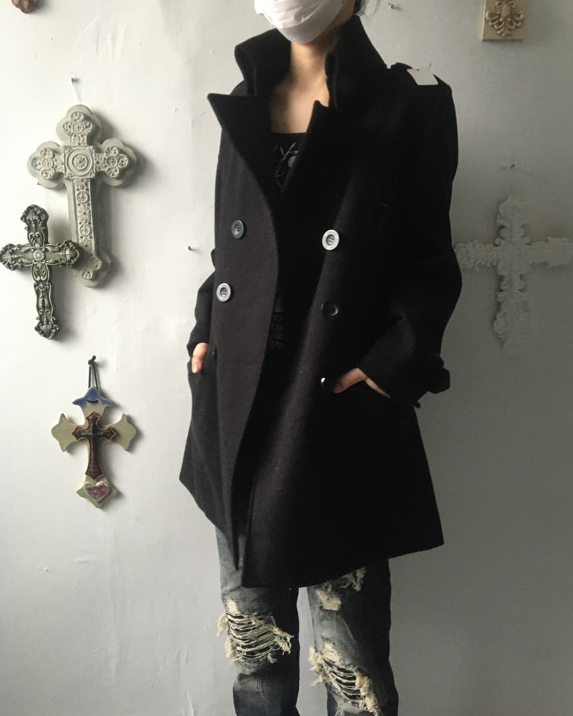 Double button high neck coat 상품이미지7