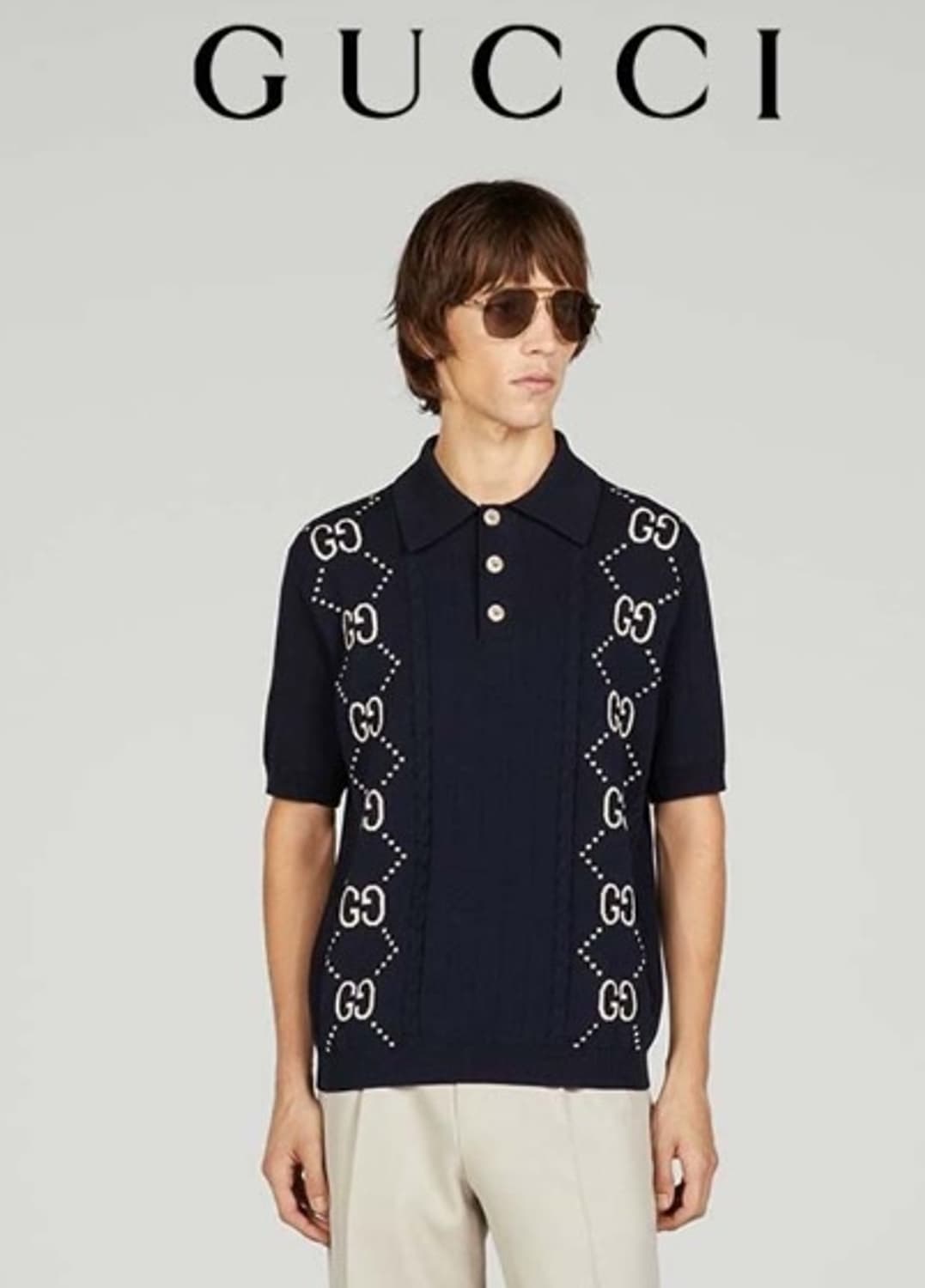 (S/L) / 구찌 GG 패턴 코튼 반팔 카라 니트 상품이미지7