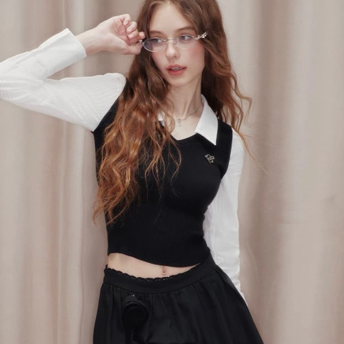 Mess studio 니트 베스트 레이어드 셔츠 슬림핏 긱시크 상품이미지2