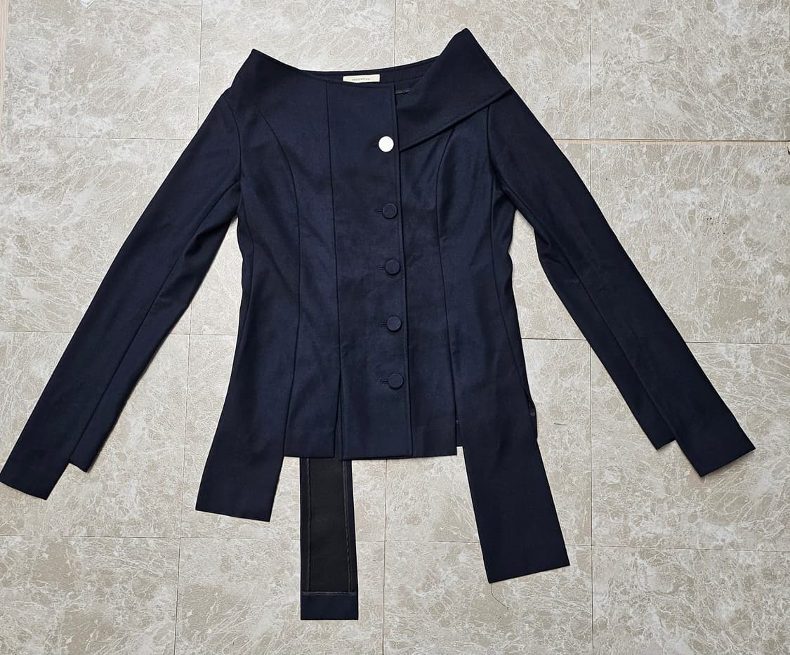 문탠 네이비 여성 언발란스 넥 블라우스 자켓 상품이미지1