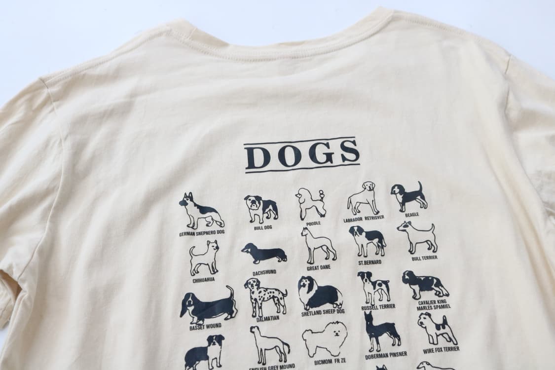 빈티지 DOGS 도그스 일러스트 그래픽 아이보리 반팔 티셔츠 (XXL) 상품이미지4