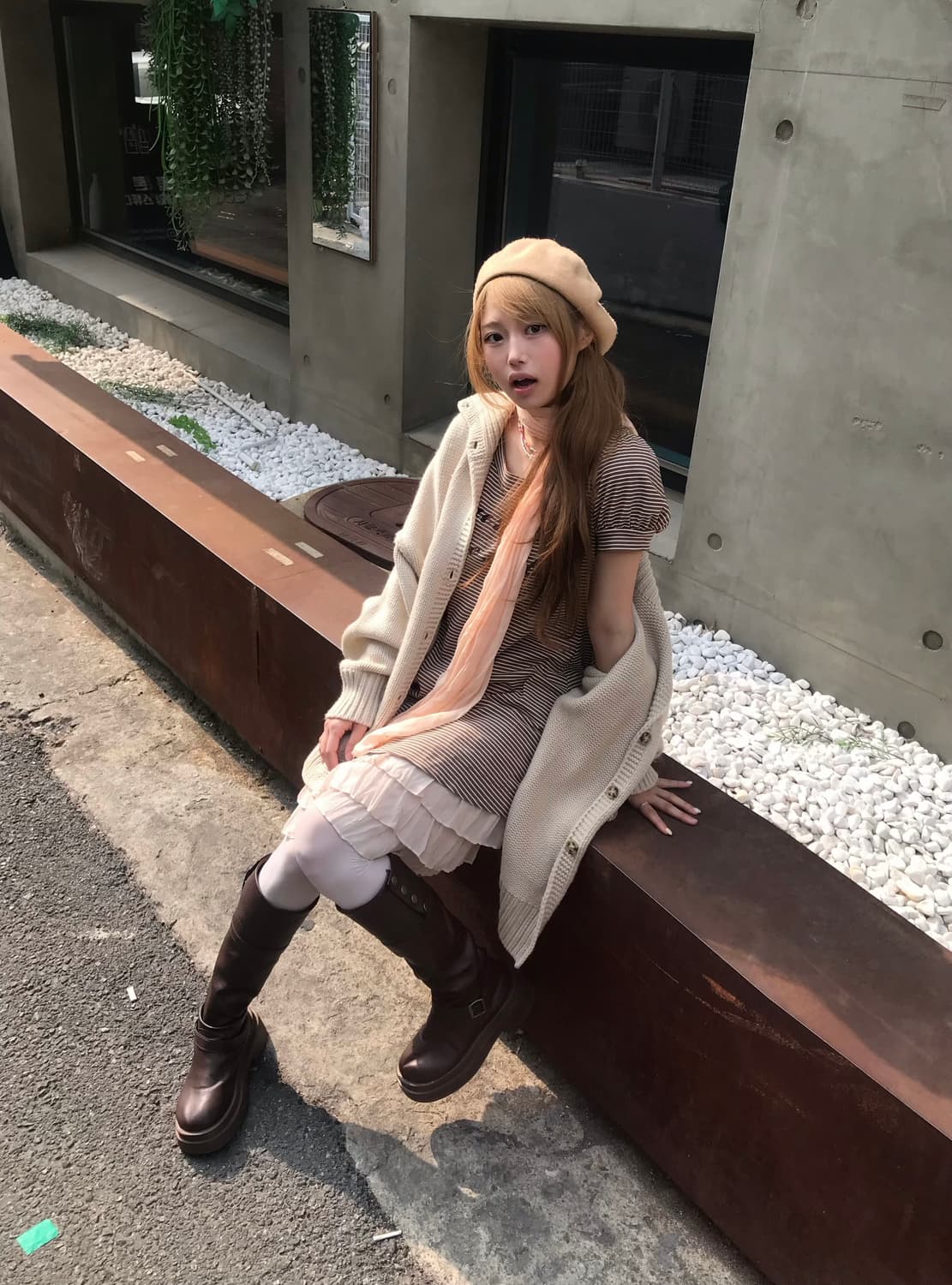 버버리 퍼프 스트라이프 라떼갸루 달천깔 가디건 코디세트 상품이미지1