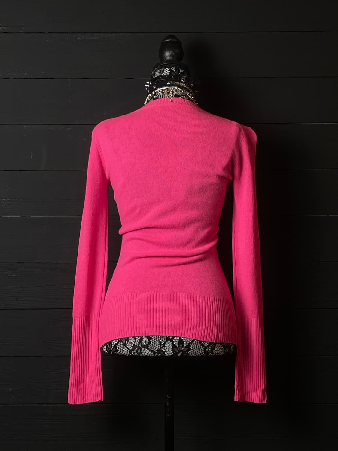 JPN 핑크 스컬 해골 핫픽스 큐빅 캐시미어 니트 롱슬리브 상품이미지3