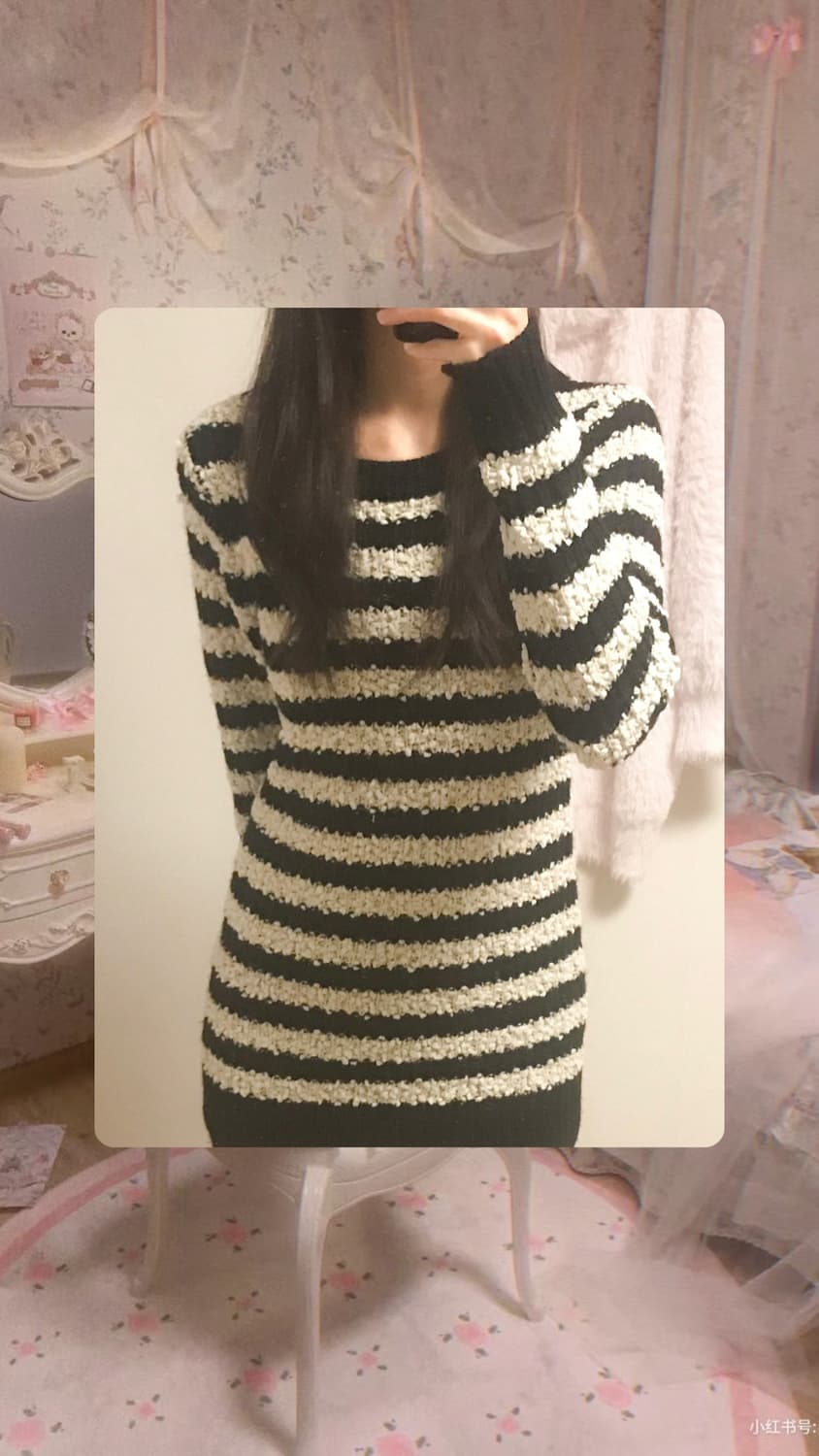 빈티지 폼폼이 스트라이프 니트 원피스 오네갸루 로걀 모리걸 페어리 그런지 상품이미지1