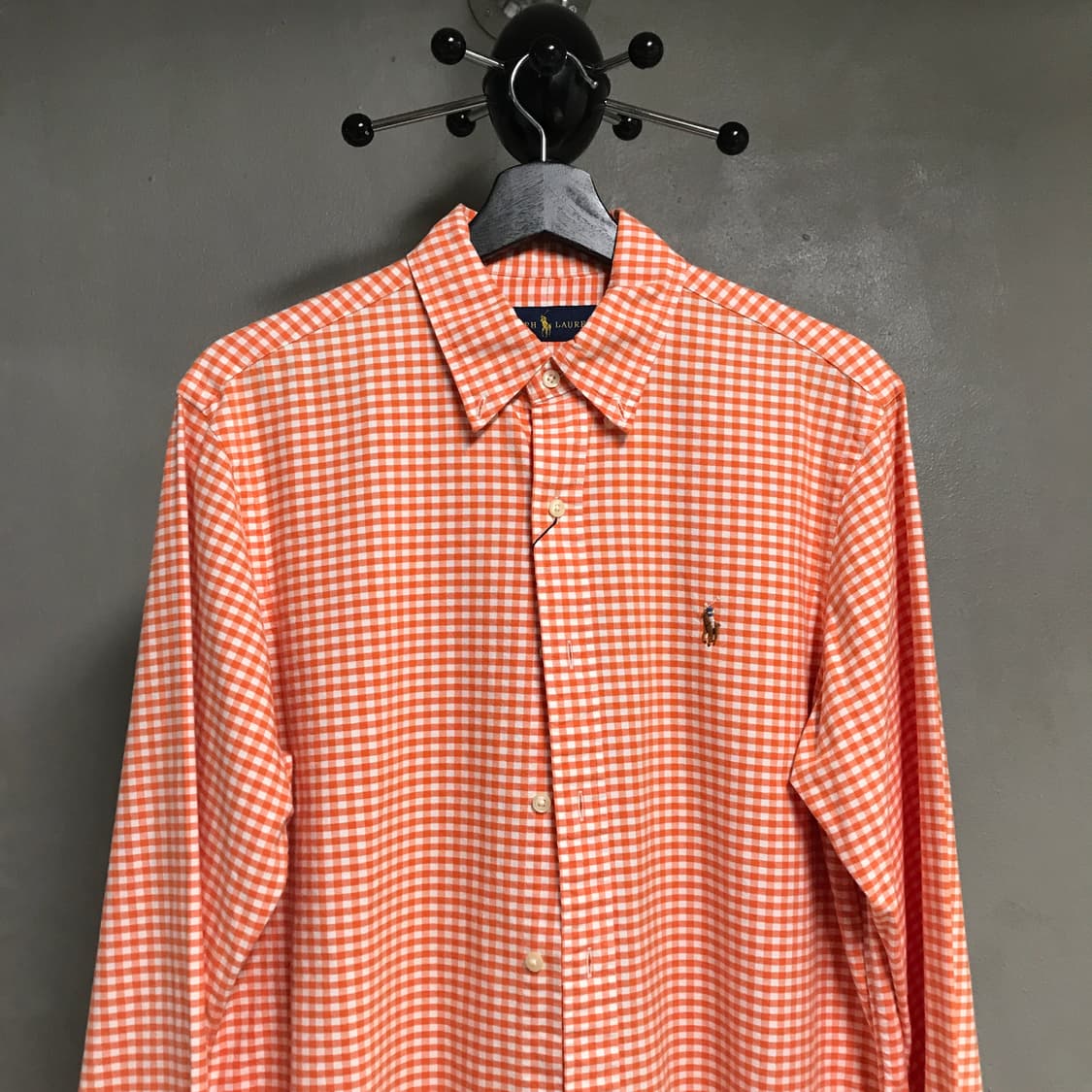 폴로 랄프로렌 깅엄 체크 셔츠 오렌지 M 상품이미지2