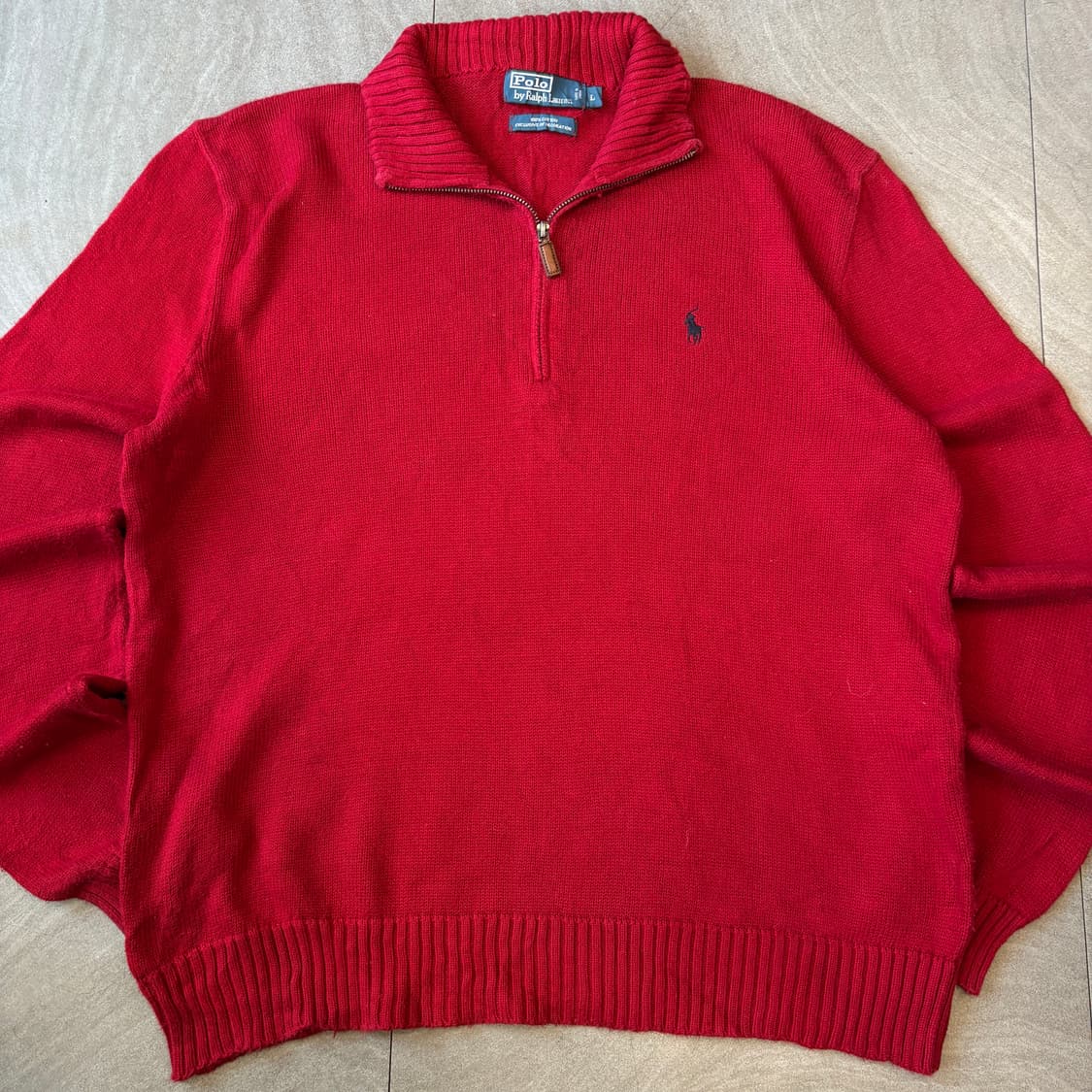 폴로 정품 레드 해비 코튼 반집업 니트 상품이미지4