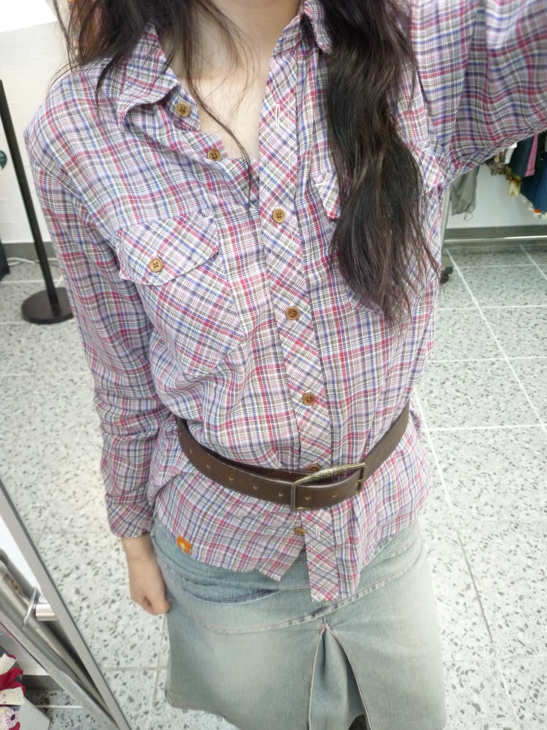 Pink check shirts 상품이미지3