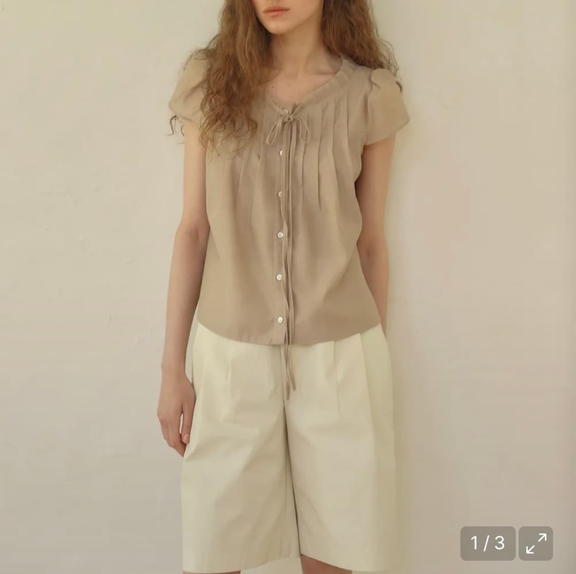 아우로 CHIFFON TIE BLOUSE 블라우스 베이지 상품이미지1