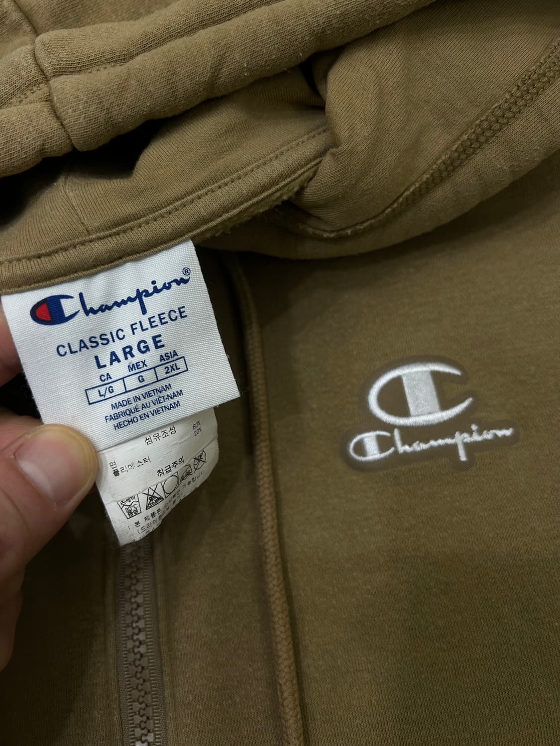 [2XL]챔피온 로고oz 클래식 후드집업/기모/옅은브라운 상품이미지5