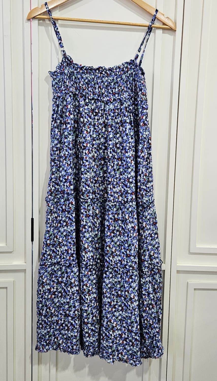 블루플라워 패턴 끈 원피스 상품이미지5