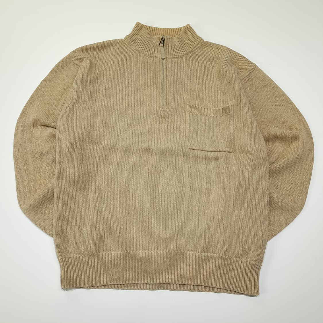 CL107 M 엘엘빈 베이지 리브드 버튼 포켓 하프 집업 니트 상품이미지1