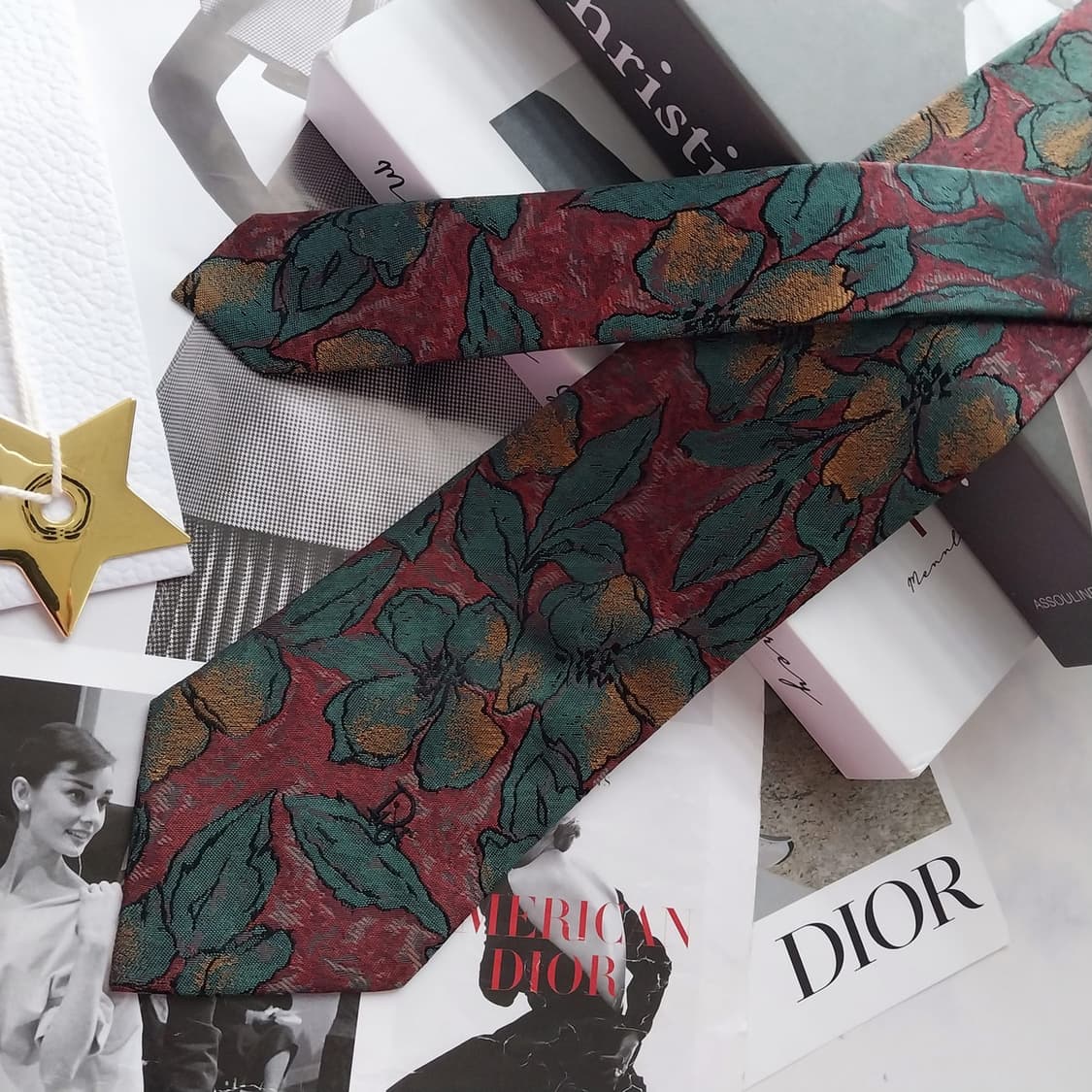 크리스찬 디올 그린 플로럴 패턴 넥타이 9.1cm A+~A등급 K2567 상품이미지3