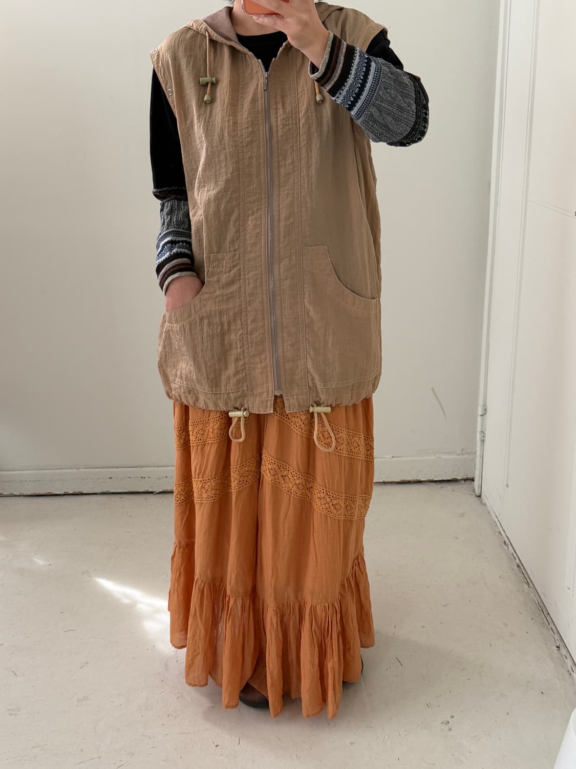 일본빈티지 레이어드 후드 베스트 상품이미지4